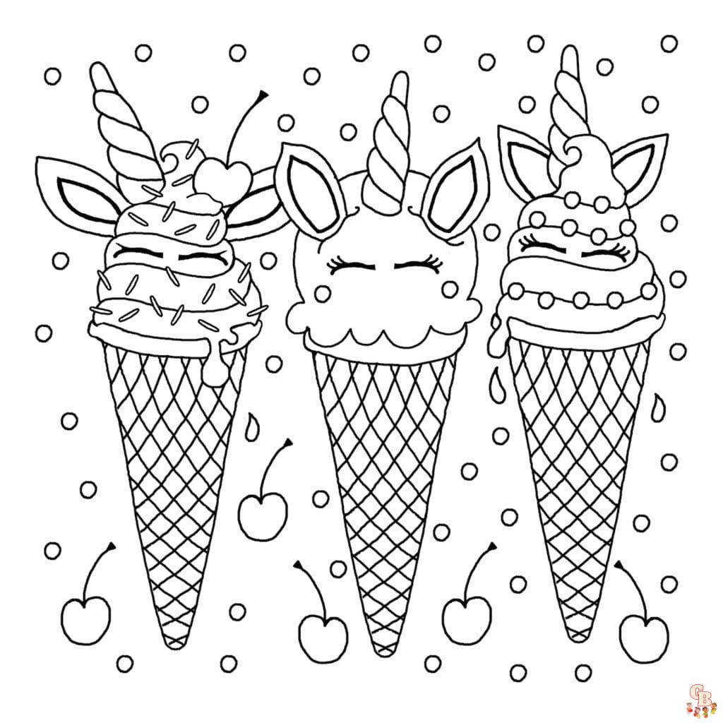 Desenho de Sorvete Kawaii de Cone para colorir