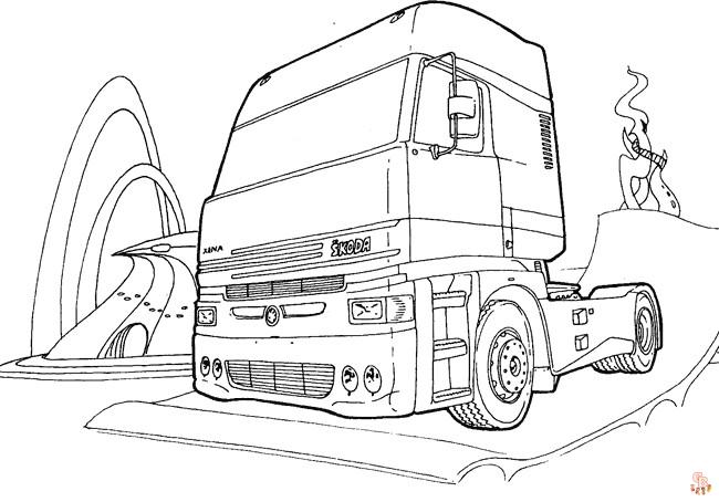 Coloriage de camions en français Camion de transport, pompiers, semi-remorque, benne, livraison, chantier et grue à colorier