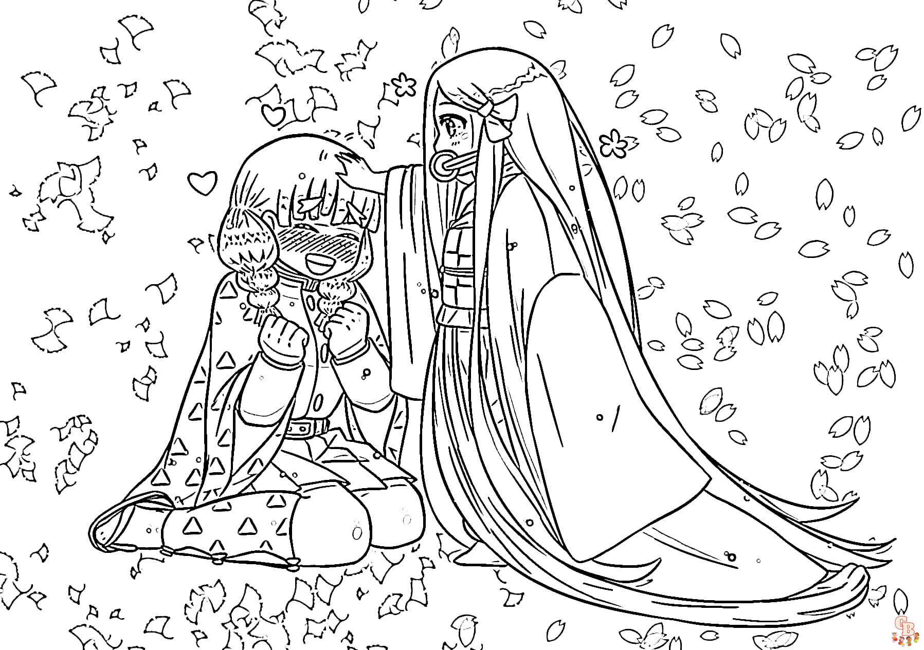 Coloriage Demon Slayer - Tanjiro, Nezuko, Zenitsu, Inosuke, Kyojuro, Sabito et Makomo, Shinobu, Giyu, Mitsuri, Tengen