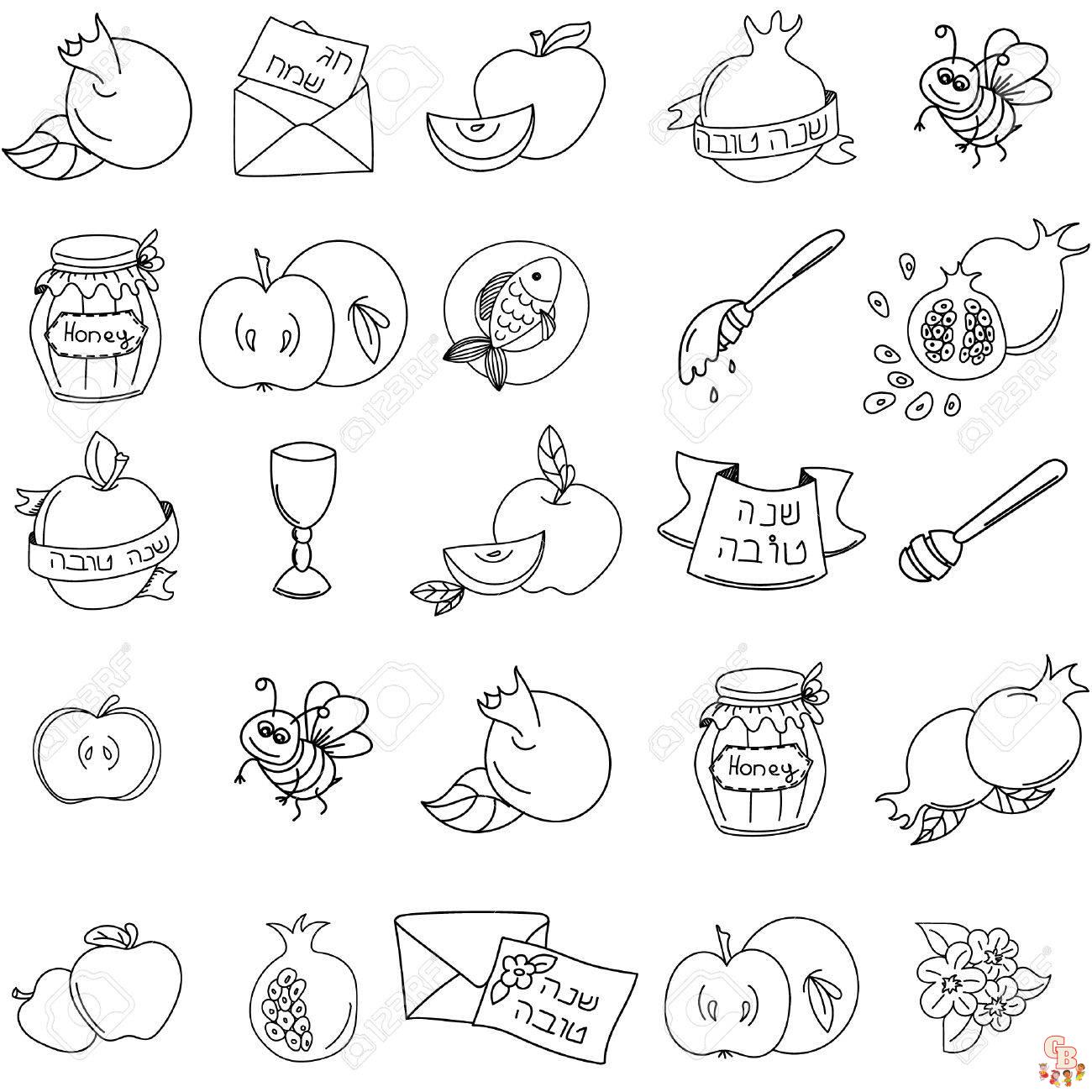 Seamless pattern with apples and honey. Hand drawing vector illustration coloriage roch hachana