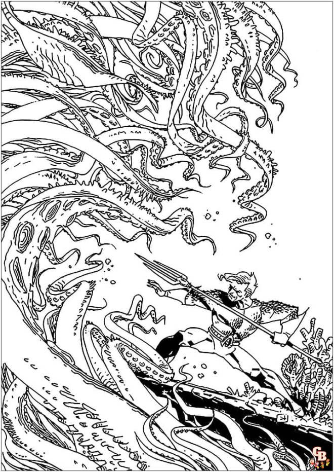 Coloriage Aquaman contre le monstre dessin gratuit Coloriage Aquaman