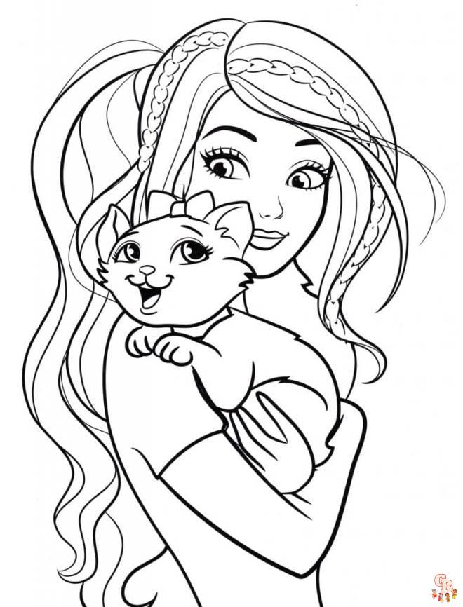 Dessin Barbie avec son chaton Coloriage Barbie Dreamtopia