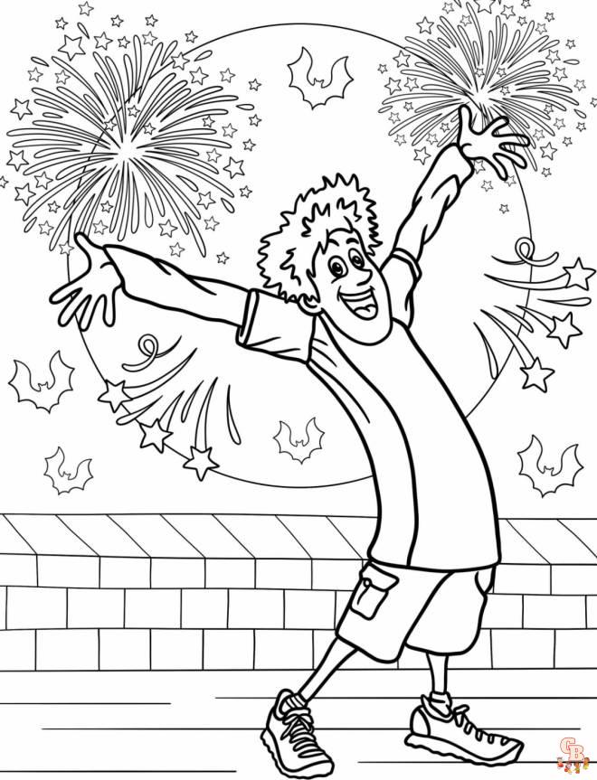 Coloriage Jonathan avec des feux d'artifice dessin gratuit Coloriage Jonathan