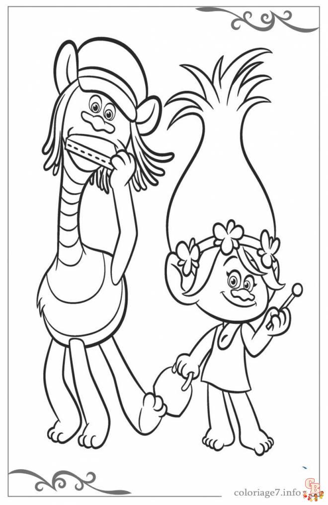 Coloriage Les trolls Poppy et Cooper dessin gratuit Coloriage Les Trolls