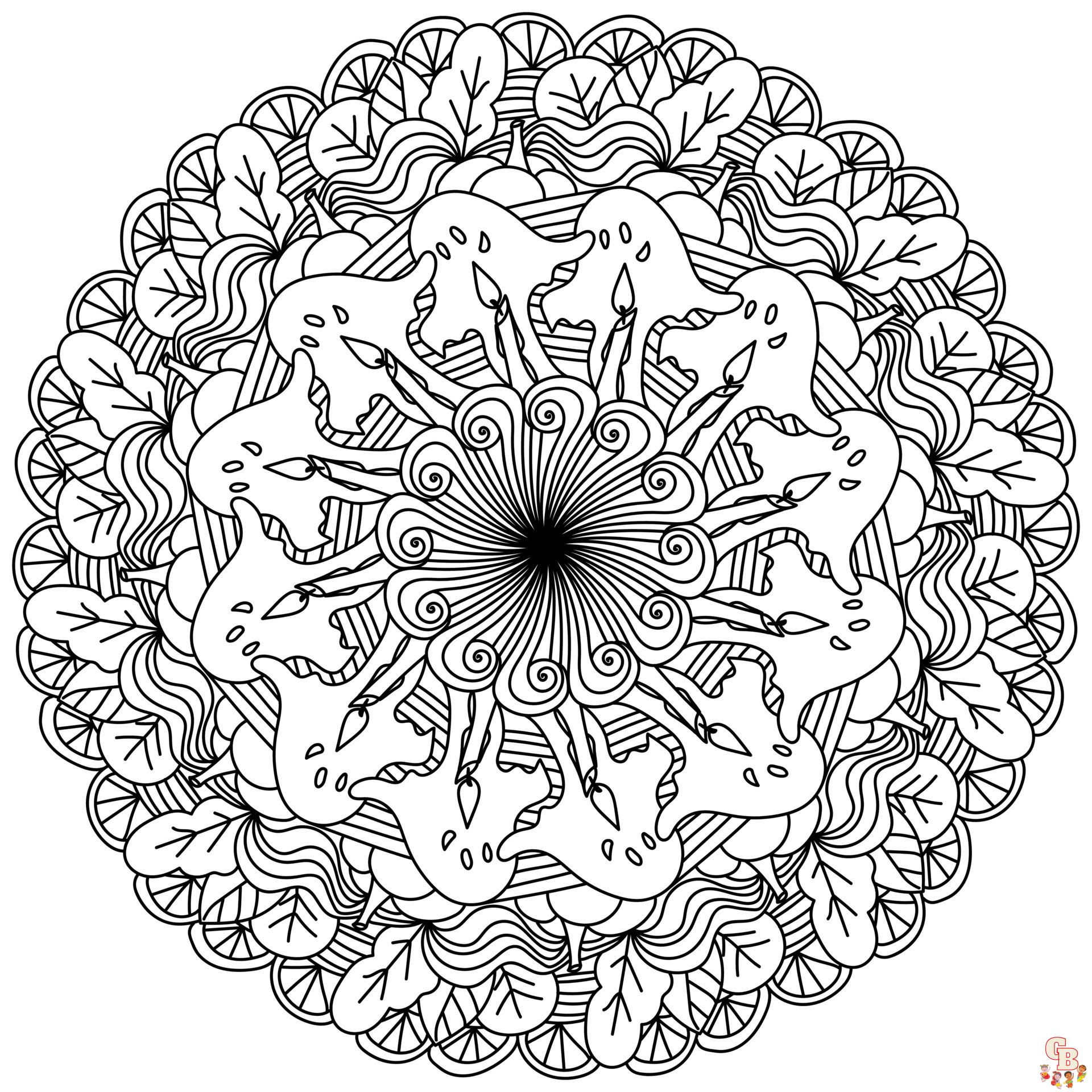 Coloriage Mandala dHalloween avec des fantomes