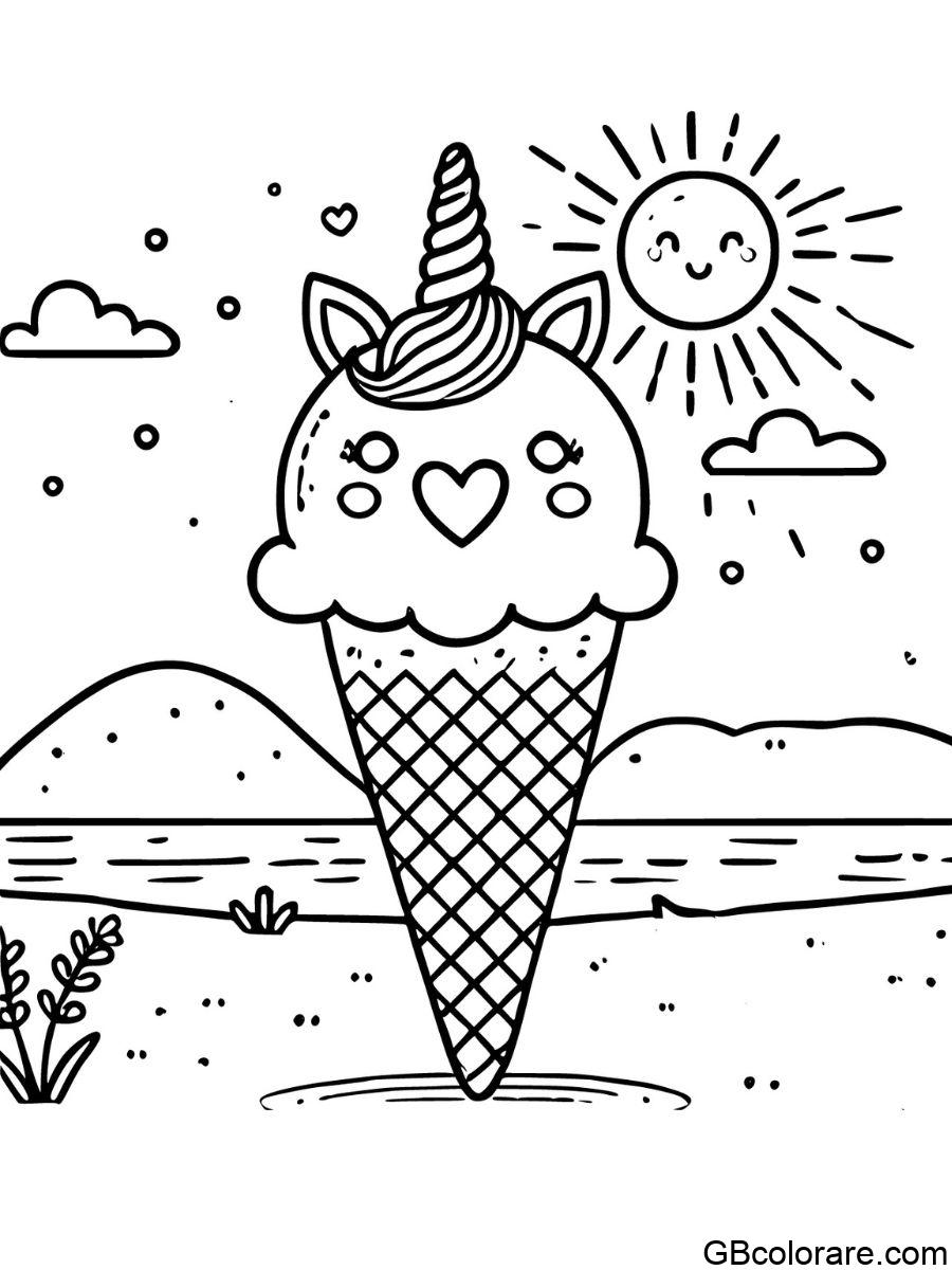 Gelato Unicorno da Colorare con Cuore e Sogno Magico