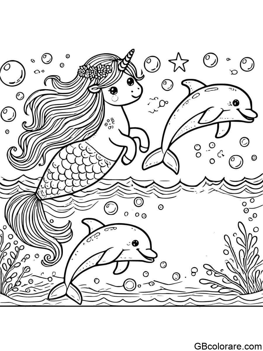 Unicorno Sirena Da Colorare Con Delfini