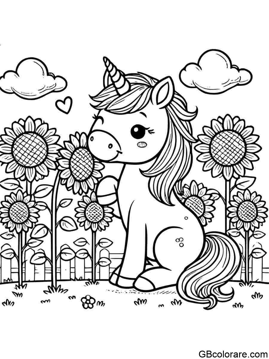 Unicorno con fiori da colorare