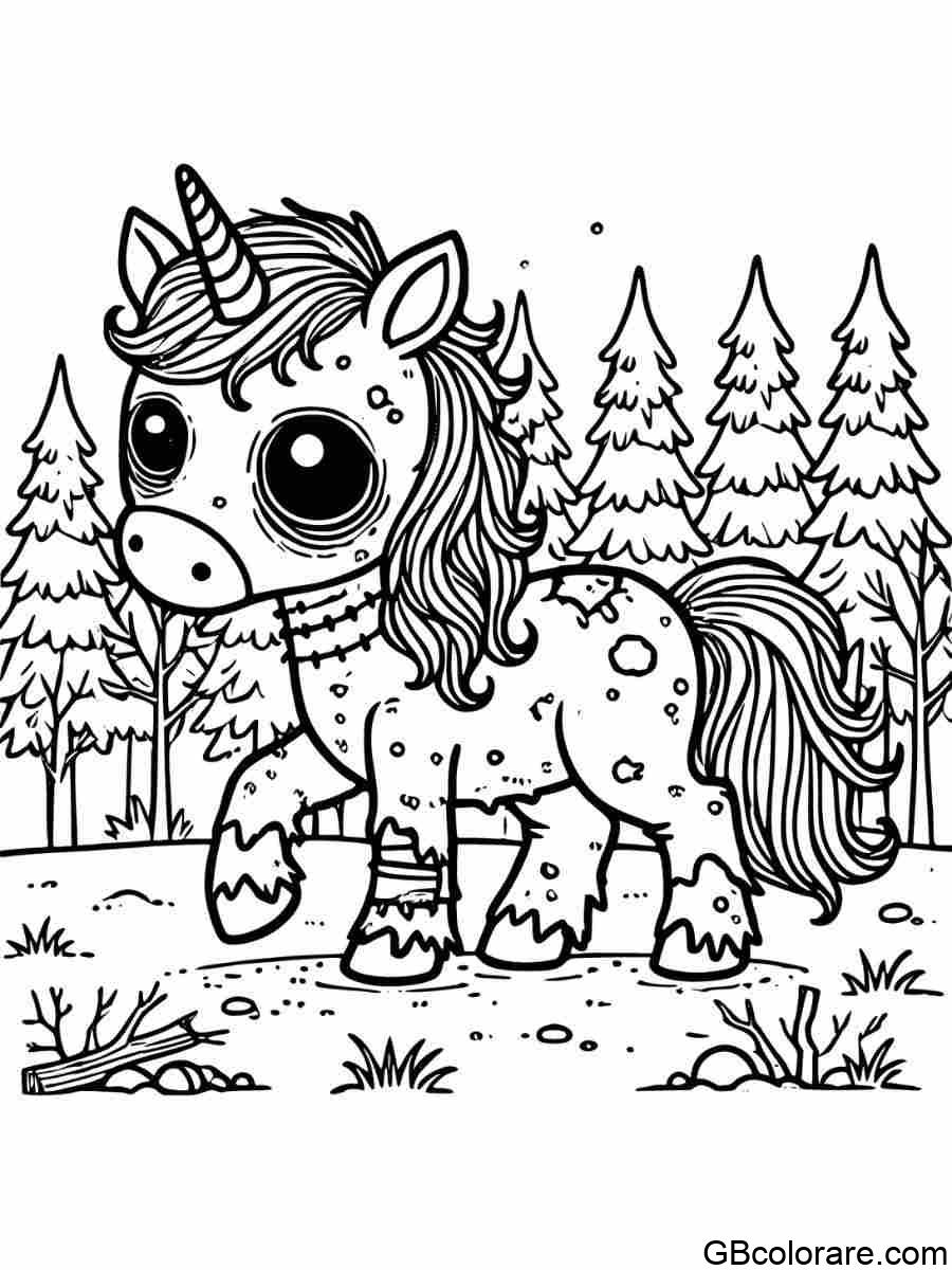 Unicorno zombie - unicorno halloween da colorare