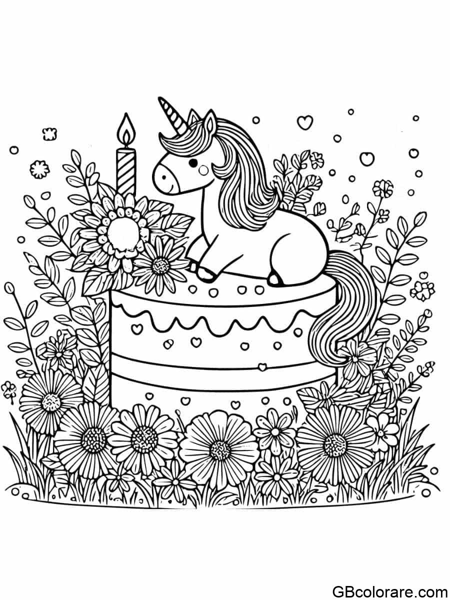 Fiori di unicorno sulla torta di compleanno