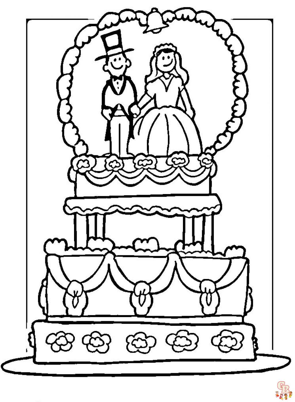 Desenho De Página Para Colorir Bolo Casamento Crianças Cor