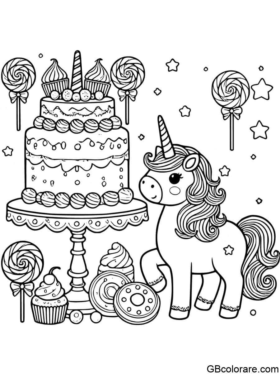 Unicorno e caramelle il giorno del compleanno