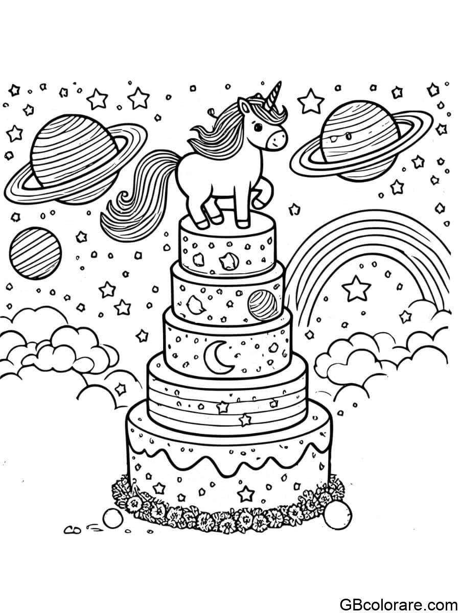 Unicorno galattico sulla torta di compleanno